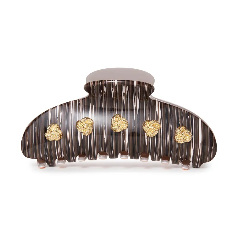 OATMEAL HICKORY DUO KNOTTED LARGE CLAW CLIP sold by Lele Sadoughi