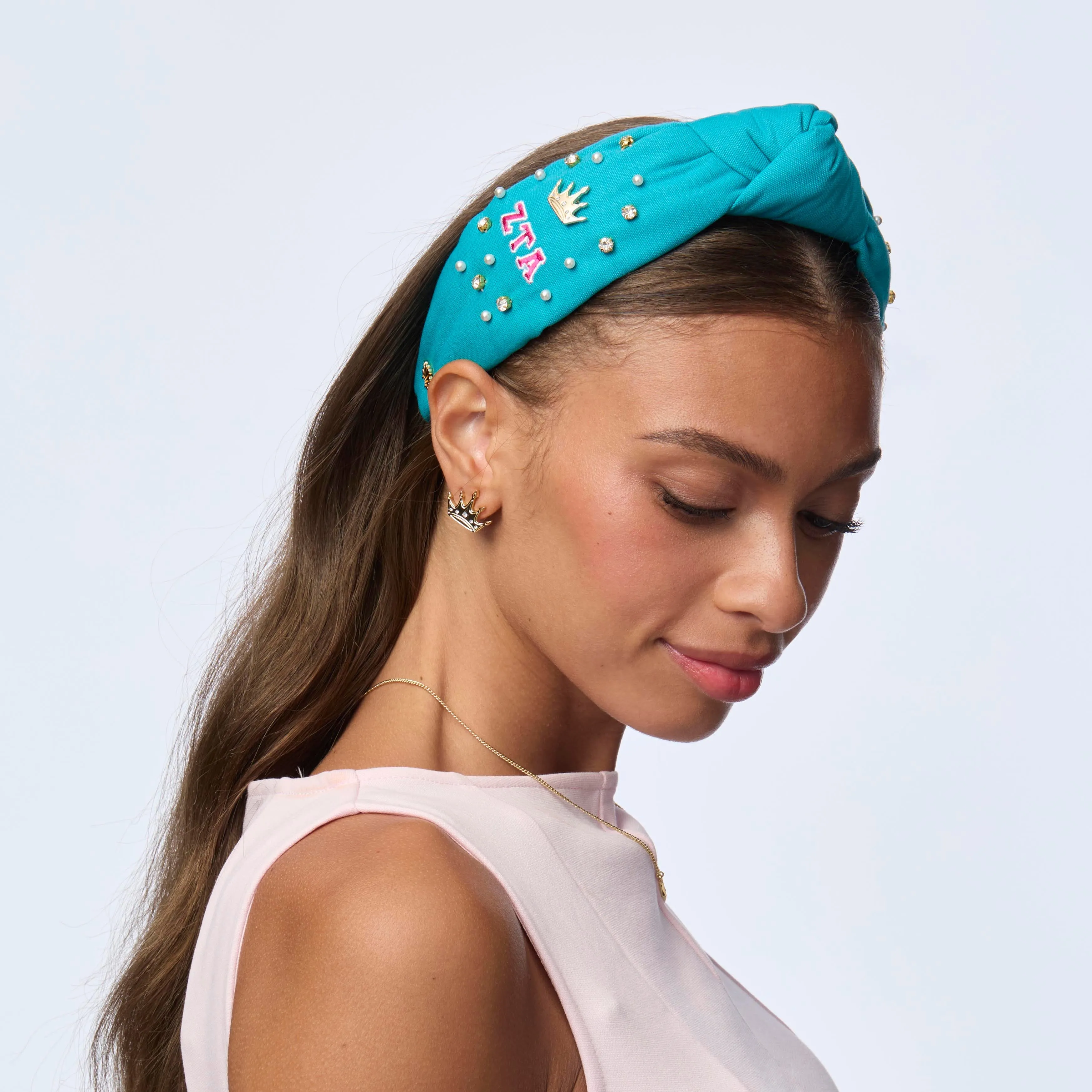 TURQUOISE ZETA TAU ALPHA KNOTTED HEADBAND sold by Lele Sadoughi product image thumbnail 2