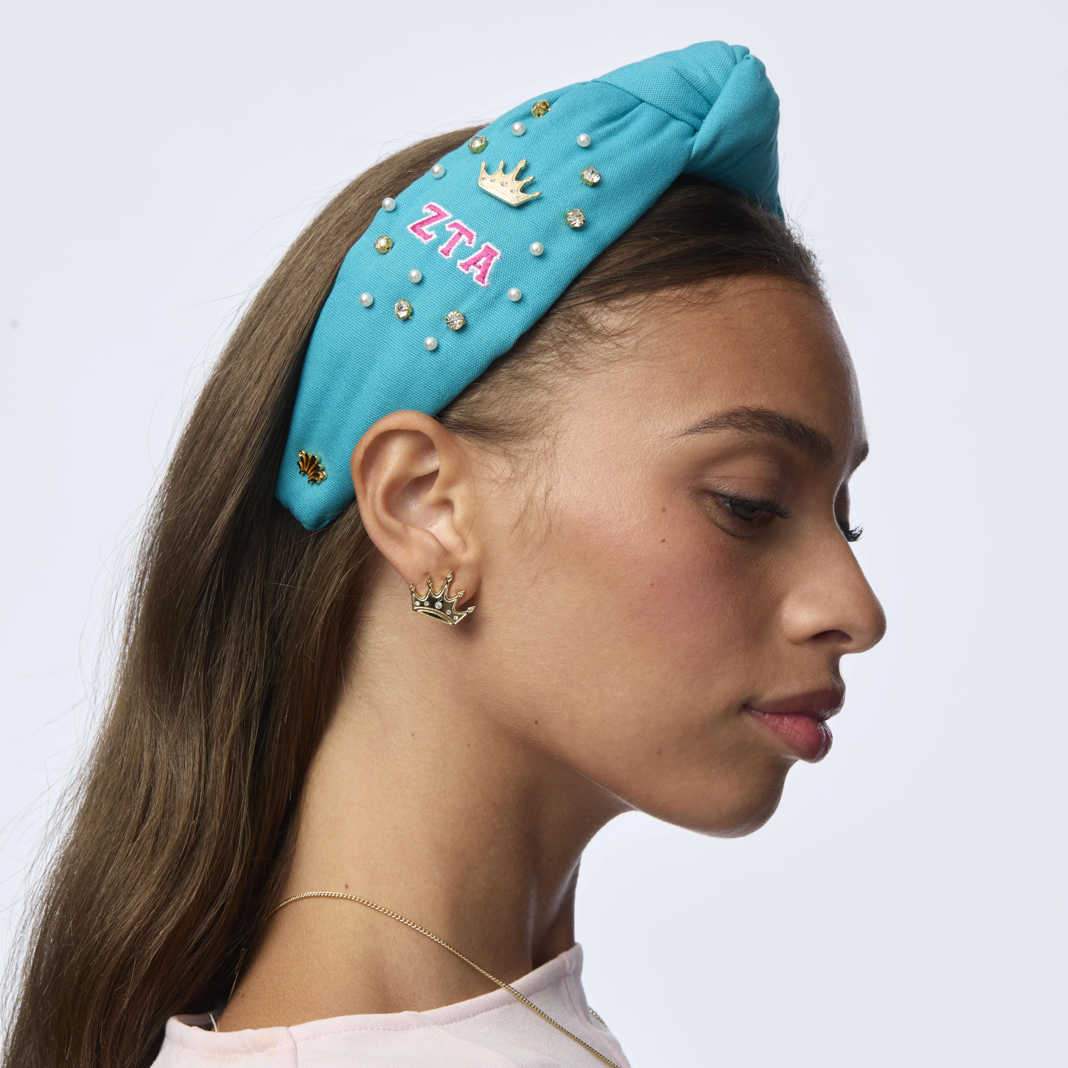 TURQUOISE ZETA TAU ALPHA KNOTTED HEADBAND sold by Lele Sadoughi product image thumbnail 4