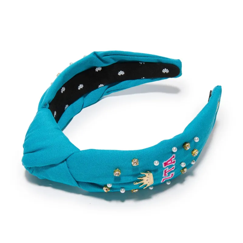 TURQUOISE ZETA TAU ALPHA KNOTTED HEADBAND sold by Lele Sadoughi