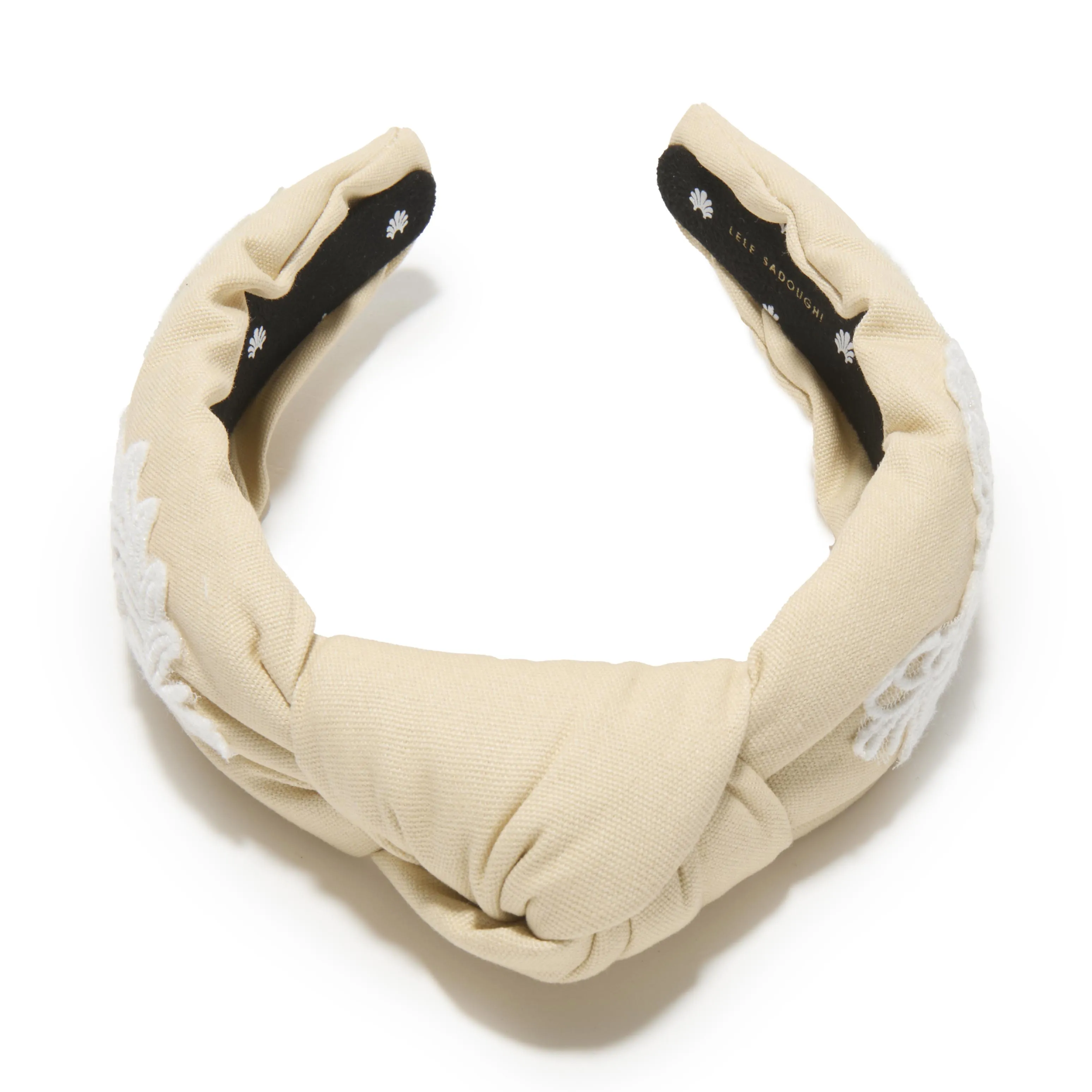 OATMEAL KNOTTED EMBROIDERED LACE HEADBAND sold by Lele Sadoughi product image thumbnail 2