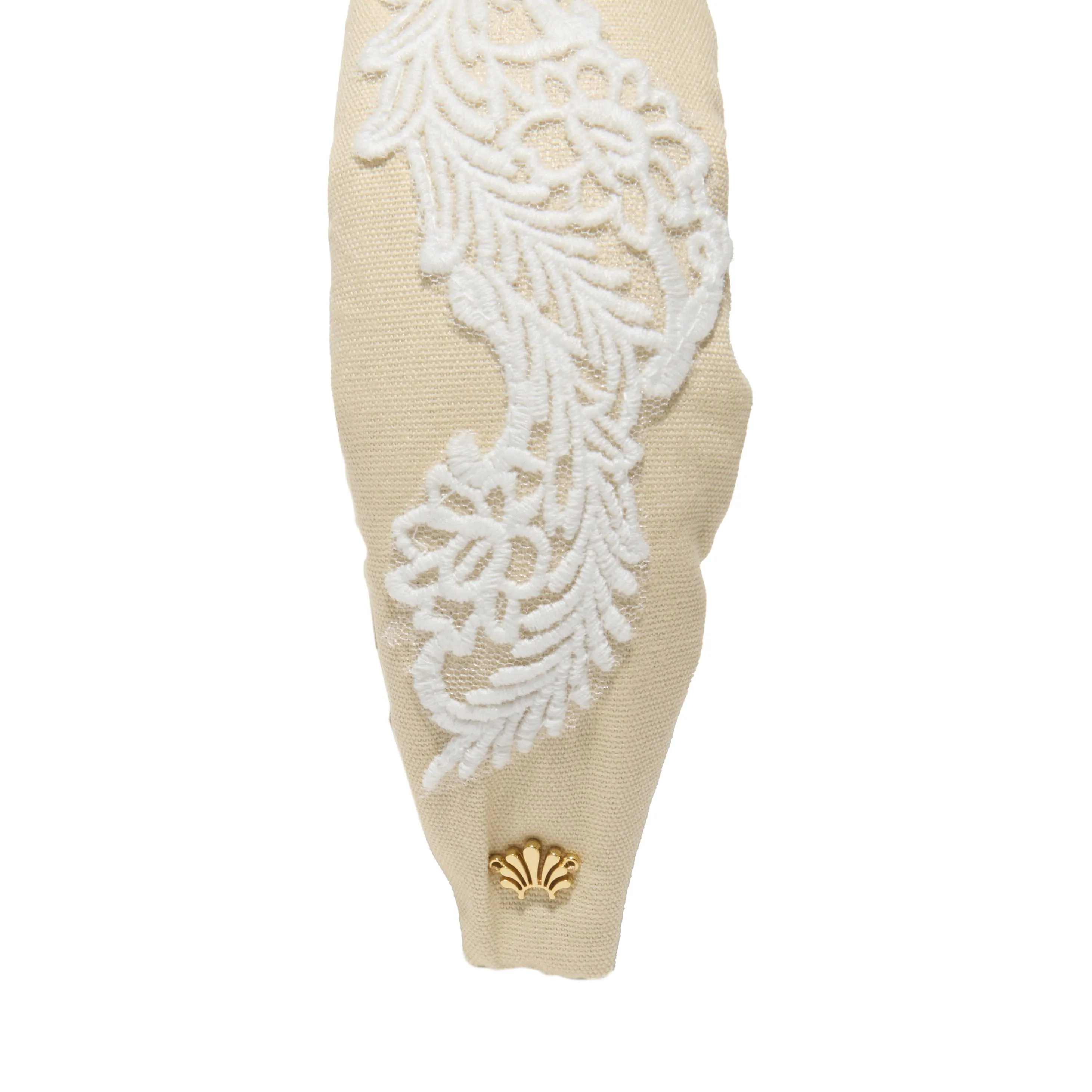 OATMEAL KNOTTED EMBROIDERED LACE HEADBAND sold by Lele Sadoughi product image thumbnail 3