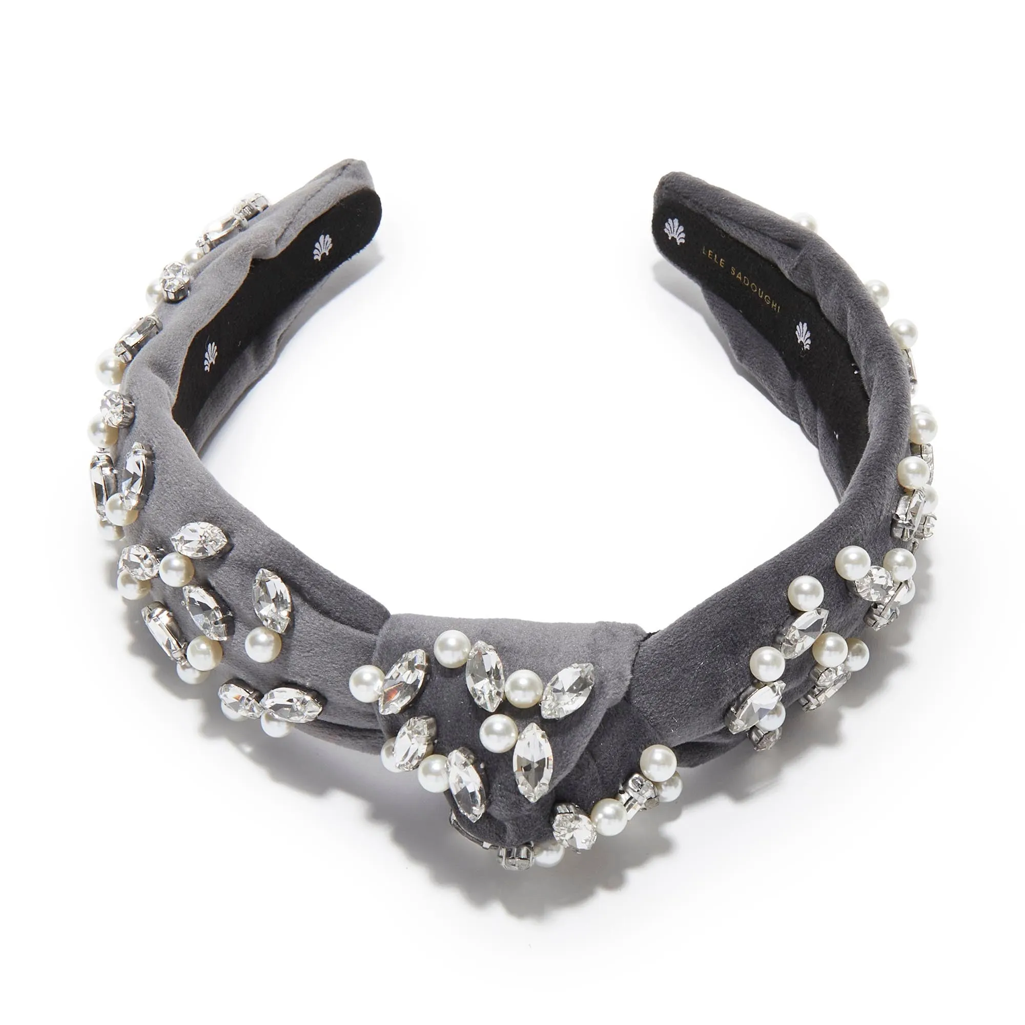SLATE GRAY SLIM KNOTTED CRYSTAL GRID HEADBAND sold by Lele Sadoughi product image thumbnail 3