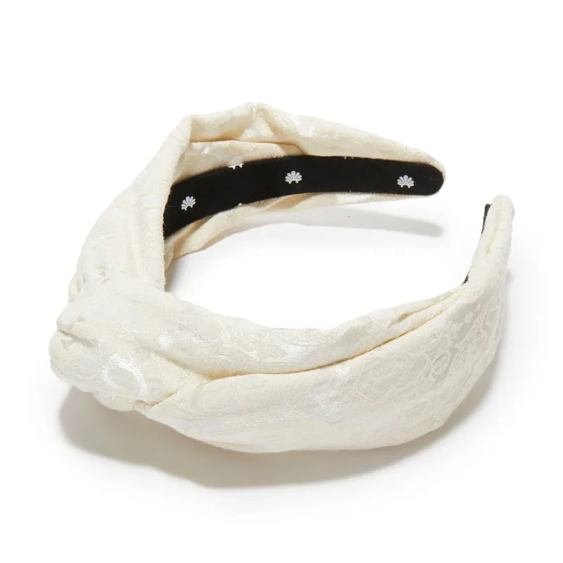 IVORY MARLENE DAMASK BROCADE HEADBAND sold by Lele Sadoughi