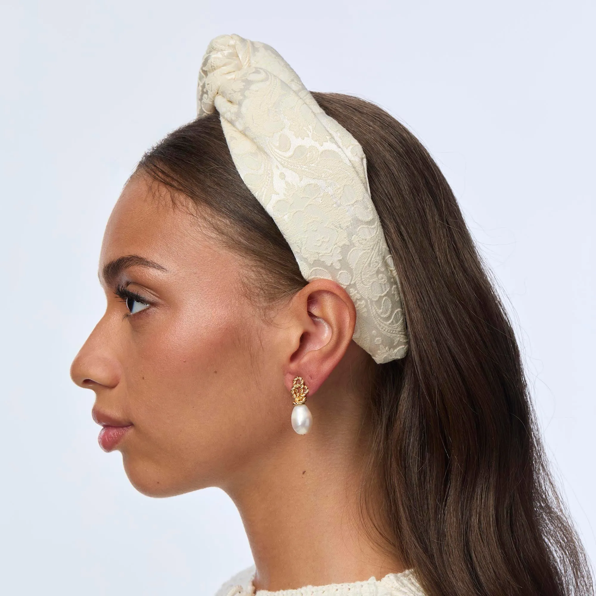IVORY MARLENE DAMASK BROCADE HEADBAND sold by Lele Sadoughi product image thumbnail 4