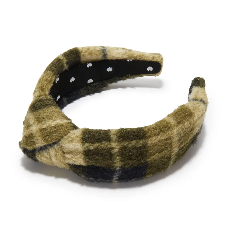 OLIVE GREEN KNOTTED HARVEST PLAID HEADBAND sold by Lele Sadoughi