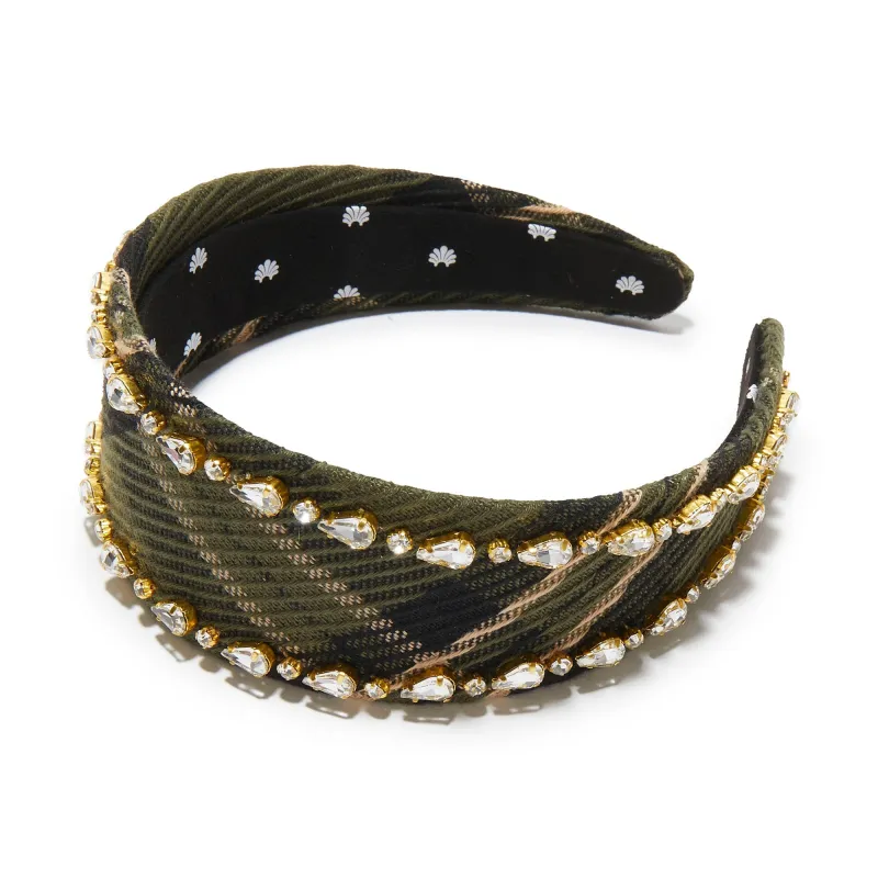 OLIVE GREEN BRIGITTE CRYSTAL TRIM HEADBAND sold by Lele Sadoughi