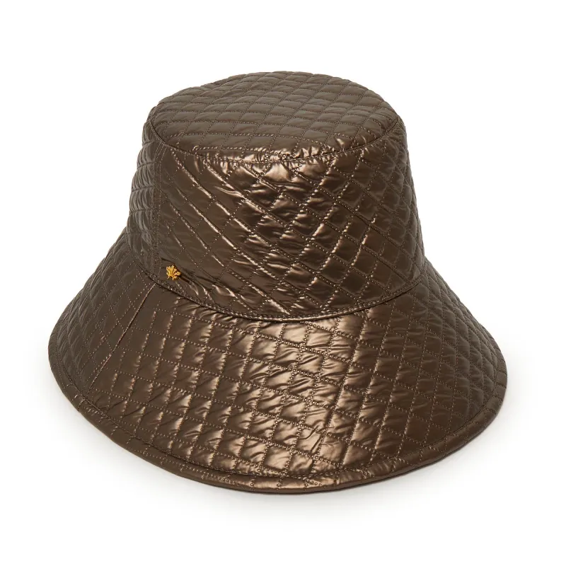 BRONZE QUILTED LONG BRIM BUCKET HAT sold by Lele Sadoughi