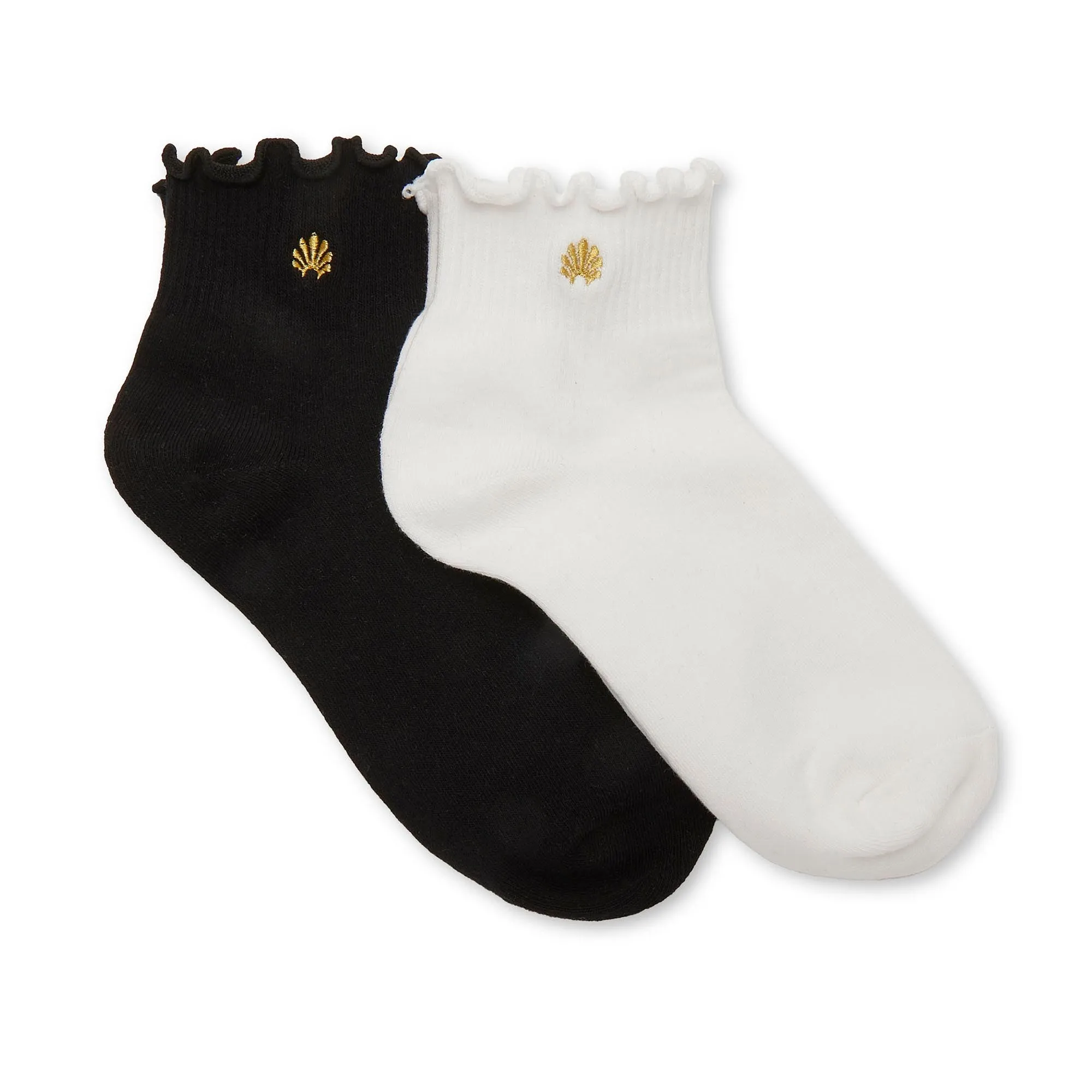 BLACK WHITE SET OF 2 RUFFLE HEM SOCKS sold by Lele Sadoughi