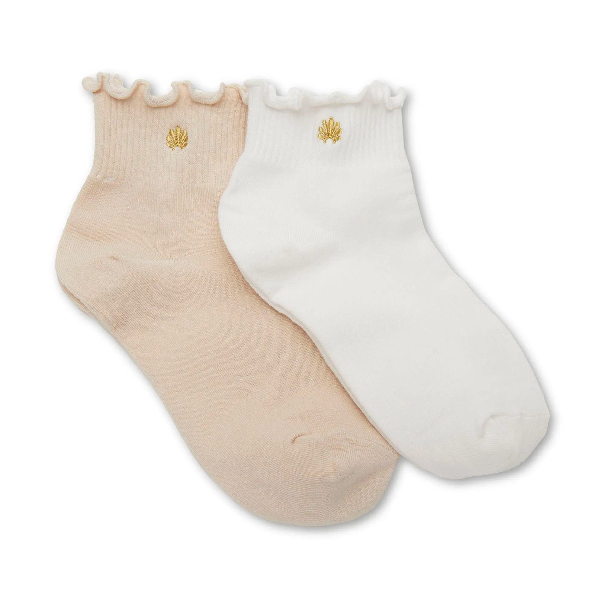 BUFF IVORY SET OF 2 RUFFLE HEM SOCKS sold by Lele Sadoughi