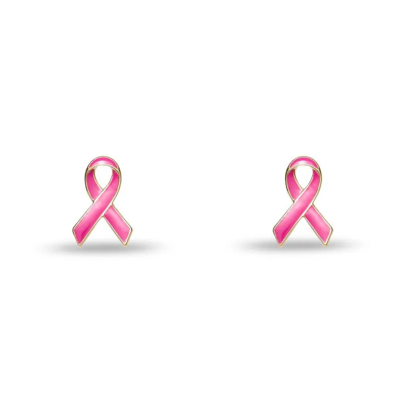 LIPSTICK PINK BREAST CANCER AWARENESS HEART RIBBON STUD EARRINGS sold by Lele Sadoughi