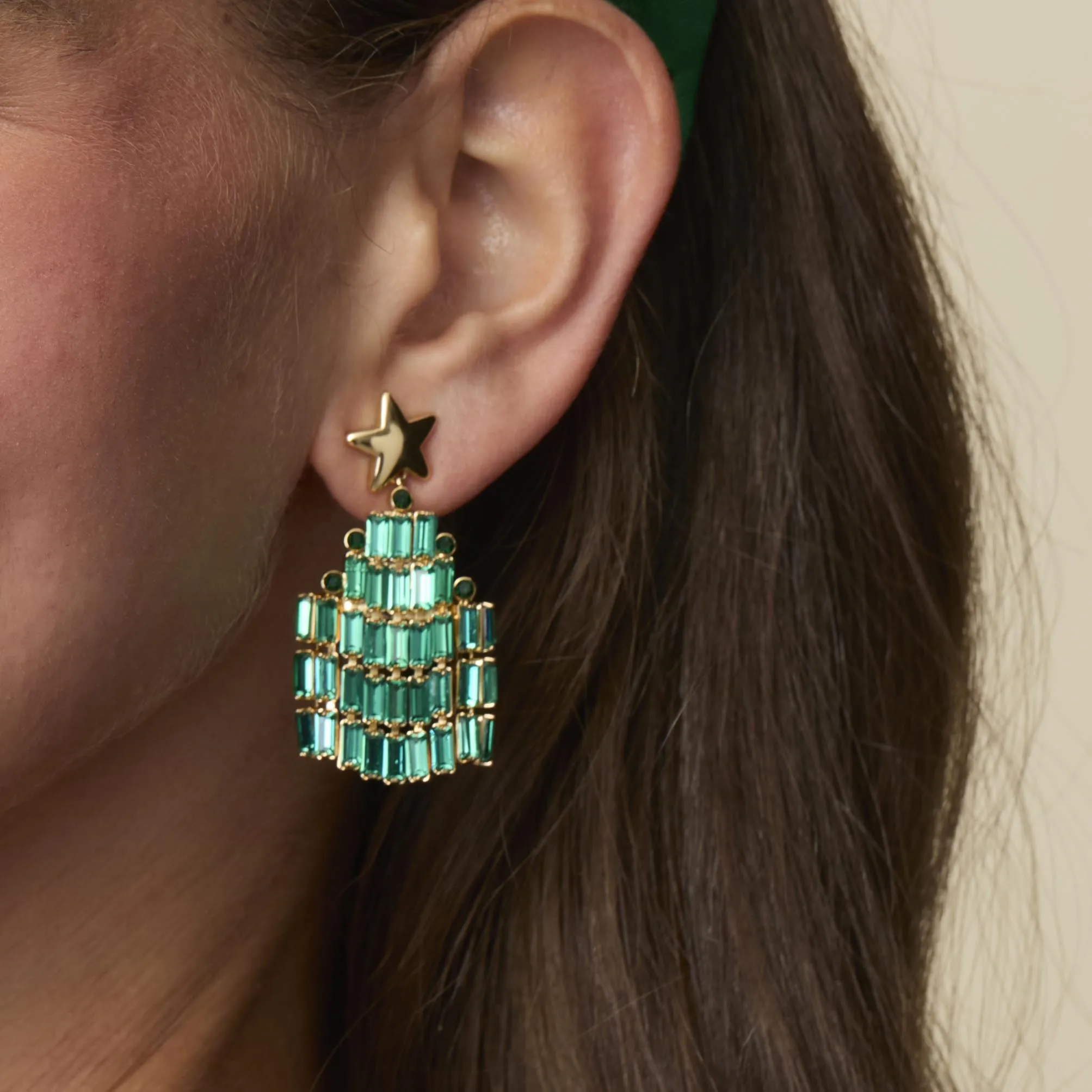 EMERALD CRYSTAL CHRISTMAS TREE EARRINGS sold by Lele Sadoughi product image thumbnail 2