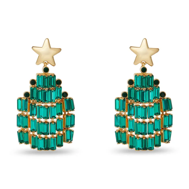 EMERALD CRYSTAL CHRISTMAS TREE EARRINGS made by Lele Sadoughi