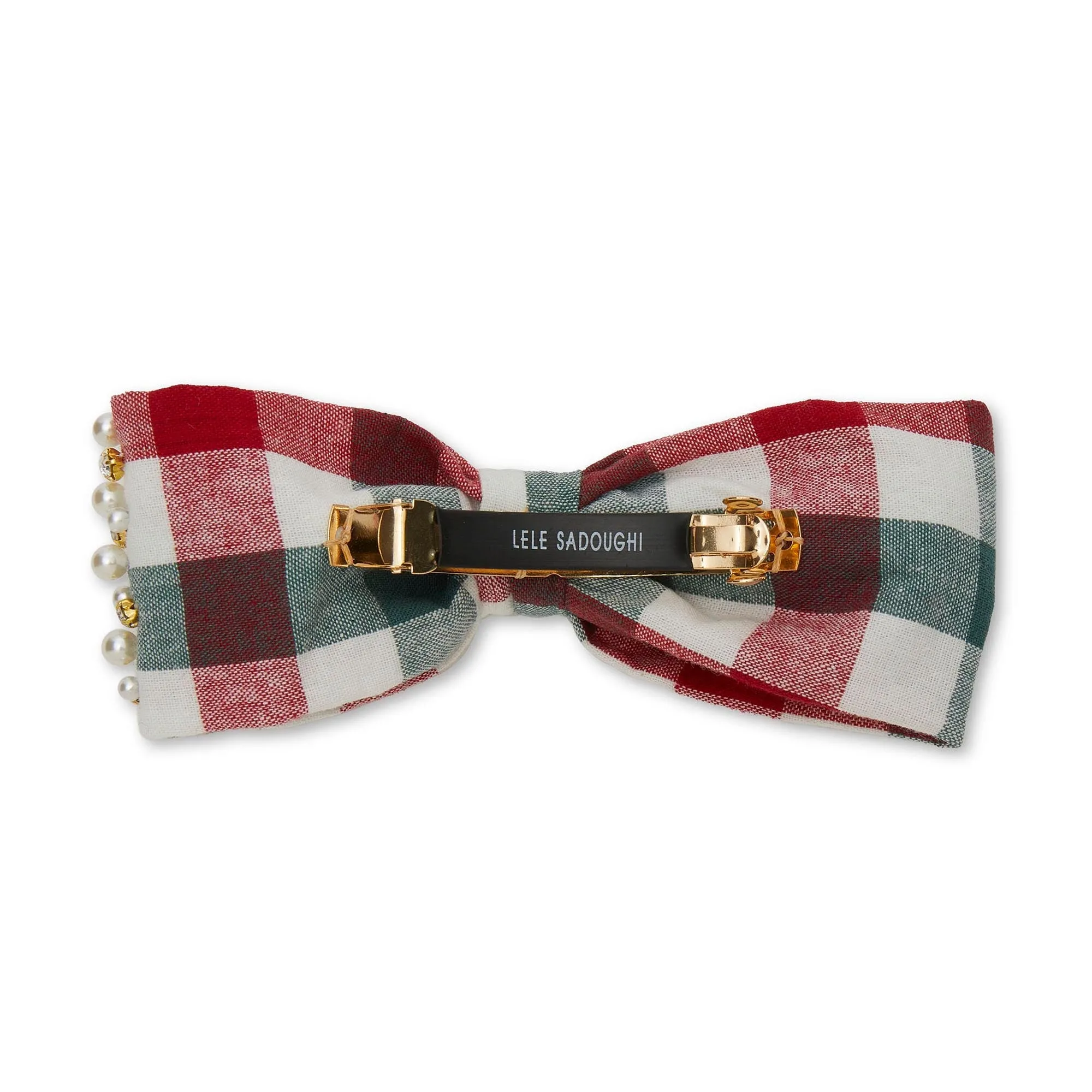 GINGHAM RILEY PEARL SPRINKLE BOW BARRETTE sold by Lele Sadoughi product image thumbnail 3
