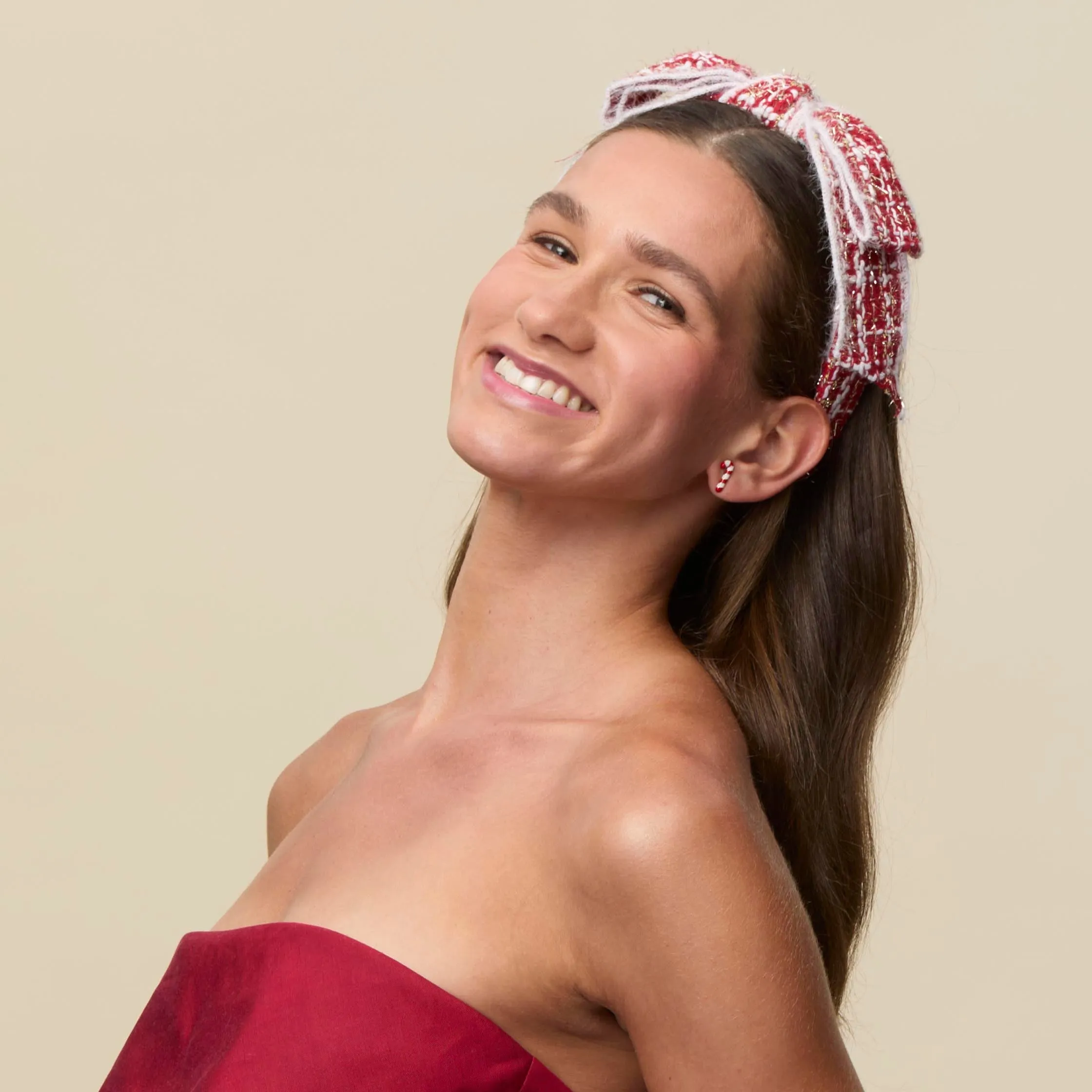 FROSTED RED SHIRLEY SLIM TWEED HEADBAND sold by Lele Sadoughi product image thumbnail 4