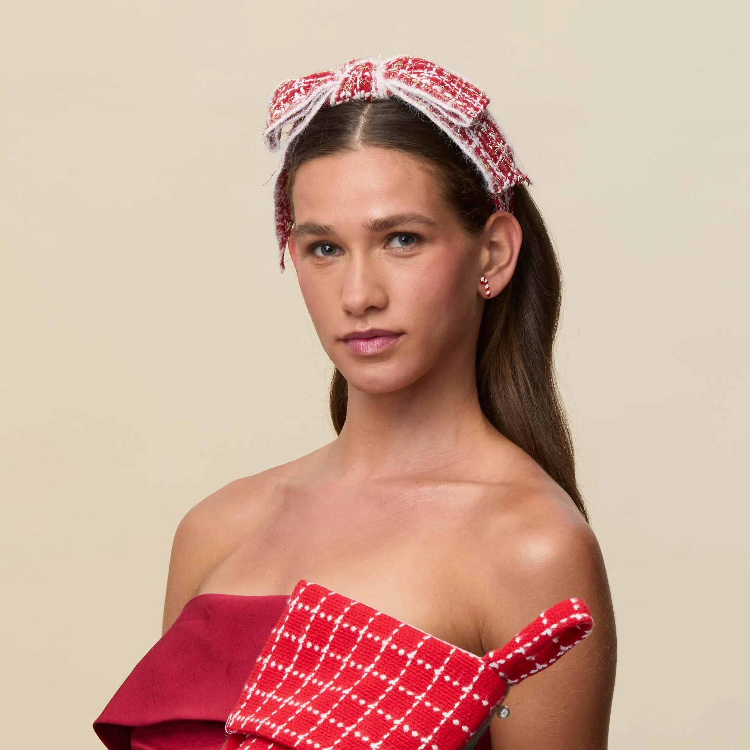 FROSTED RED SHIRLEY SLIM TWEED HEADBAND sold by Lele Sadoughi product image thumbnail 2