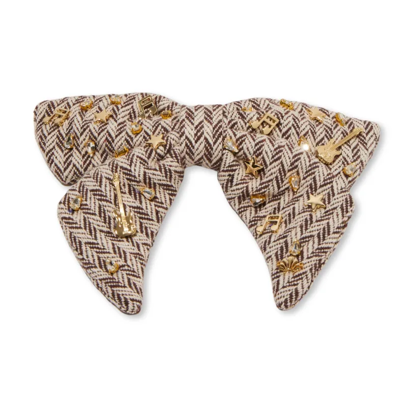COFFEE CHEVRON NASHVILLE EMBELLISHED BOW BARRETTE sold by Lele Sadoughi