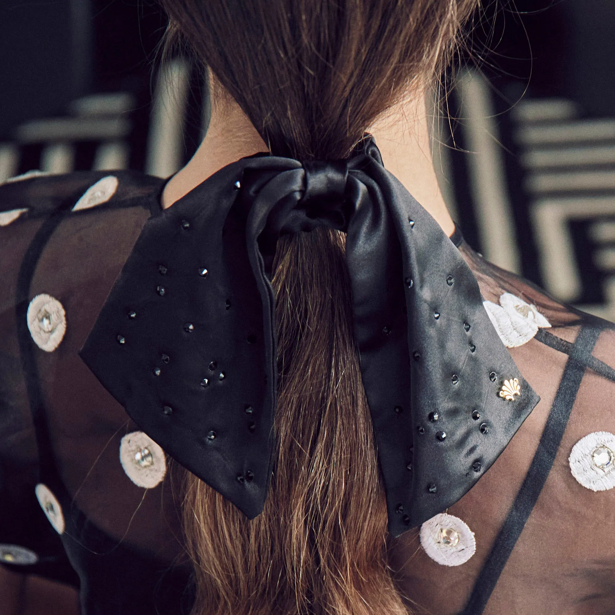 JET CRYSTAL SILK SCARF SCRUNCHIE sold by Lele Sadoughi product image thumbnail 2