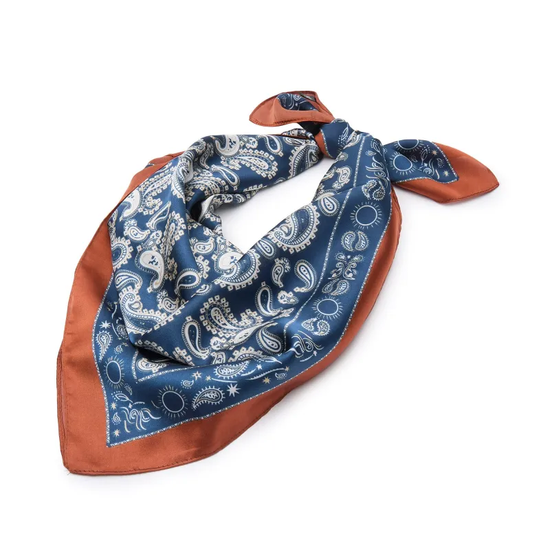 CHESTNUT BLUE PAISLEY SQUARE SATIN SCARF sold by Lele Sadoughi