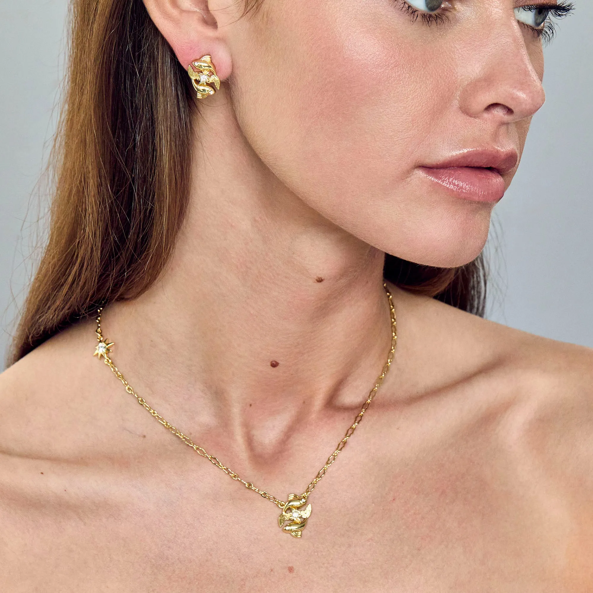 GOLD PISCES ZODIAC STUD EARRINGS sold by Lele Sadoughi product image thumbnail 2