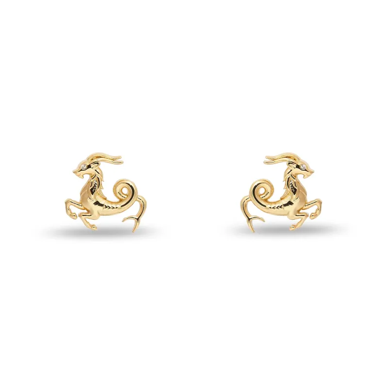 GOLD CAPRICORN ZODIAC STUD EARRINGS sold by Lele Sadoughi