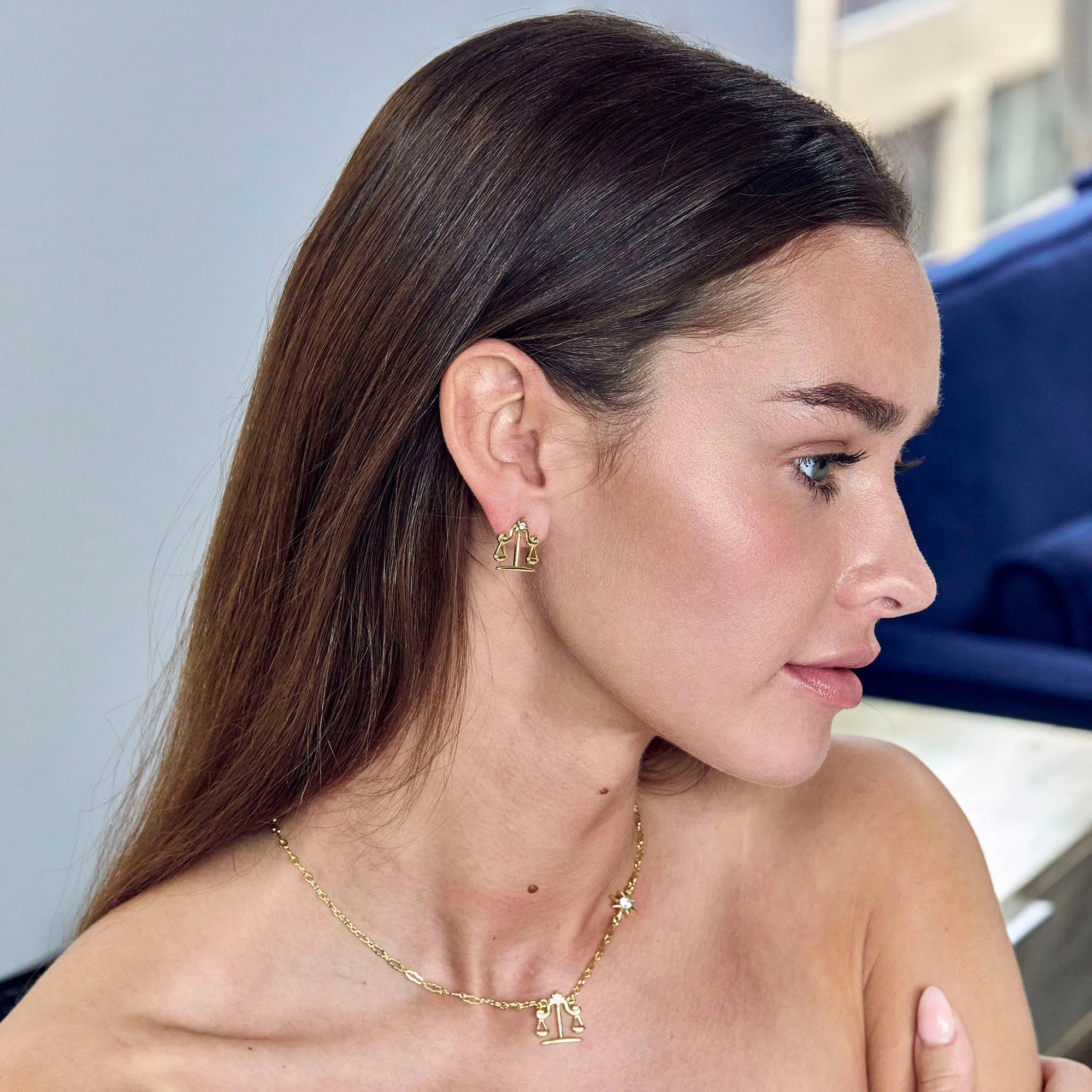 GOLD LIBRA ZODIAC STUD EARRINGS sold by Lele Sadoughi product image thumbnail 2