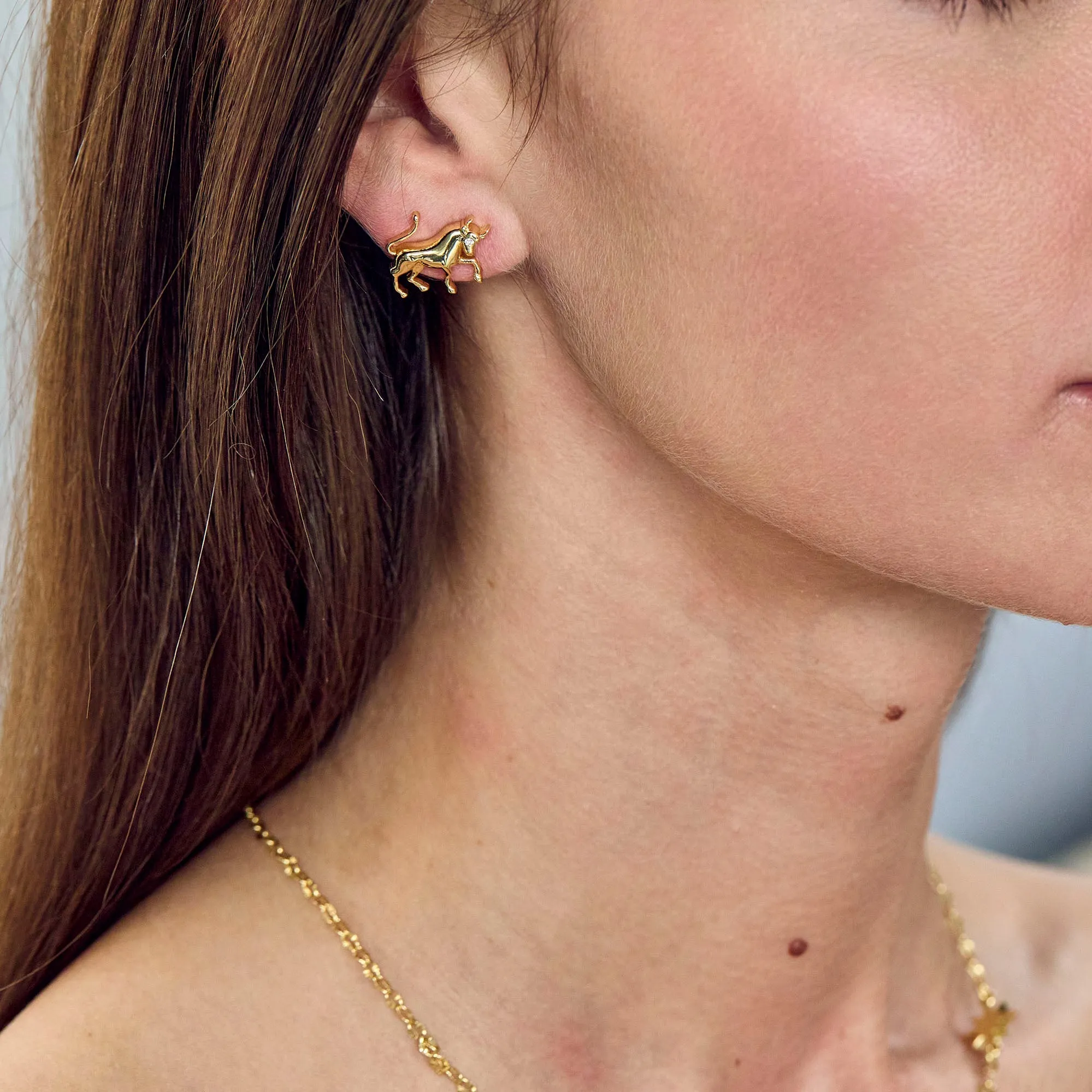 GOLD TAURUS ZODIAC STUD EARRINGS sold by Lele Sadoughi product image thumbnail 2