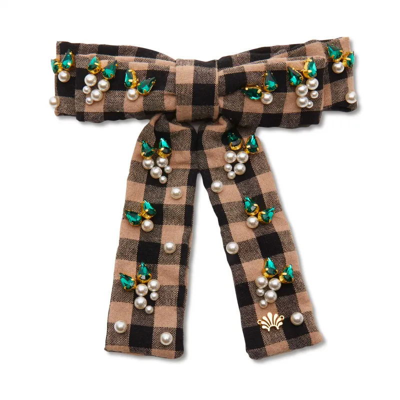 PICNIC CHECK PEARL EMBELLISHED ANTOINETTE BOW BARRETTE sold by Lele Sadoughi