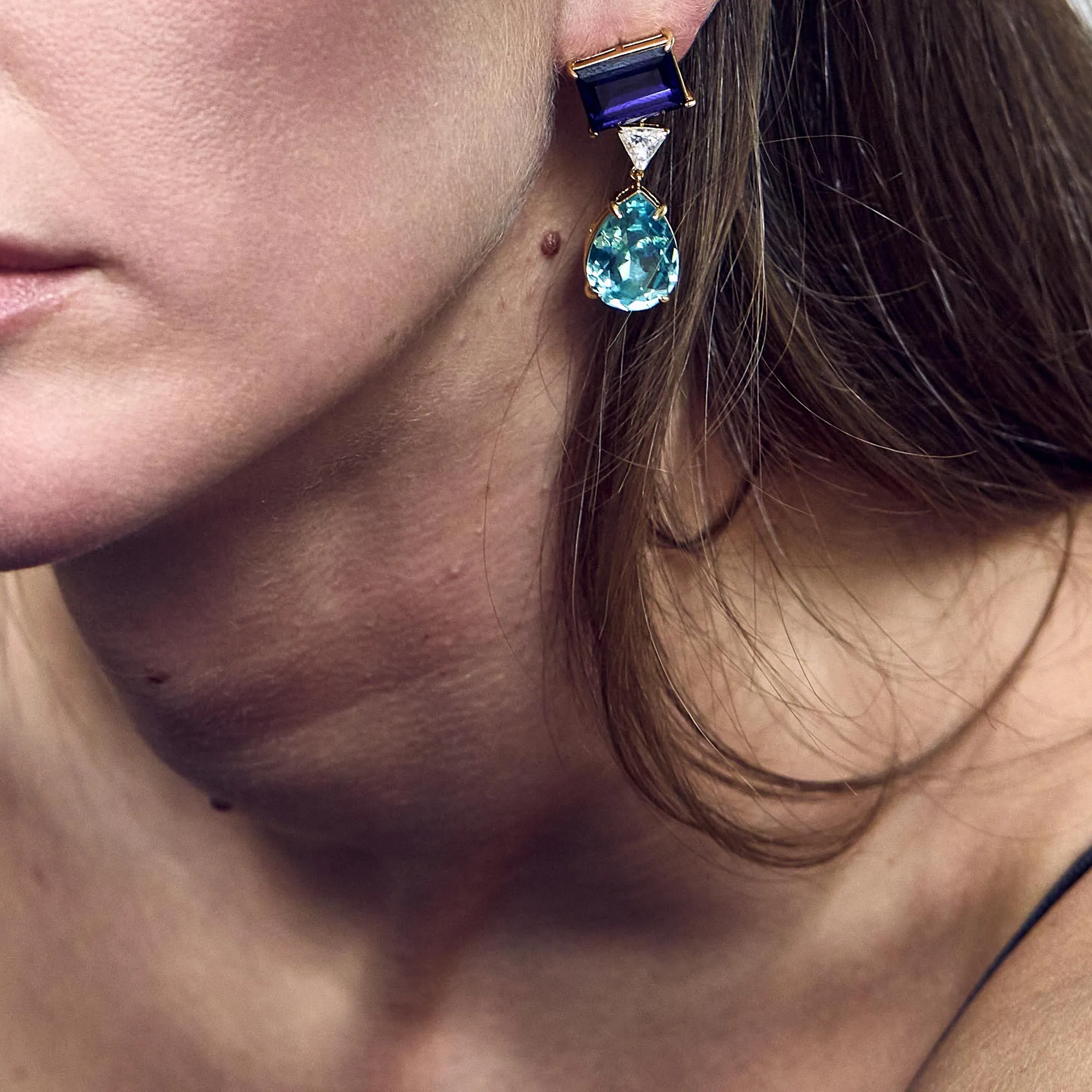 SAPPHIRE TURQUOISE SWAROVSKI DROP CRYSTAL EARRINGS sold by Lele Sadoughi product image thumbnail 2