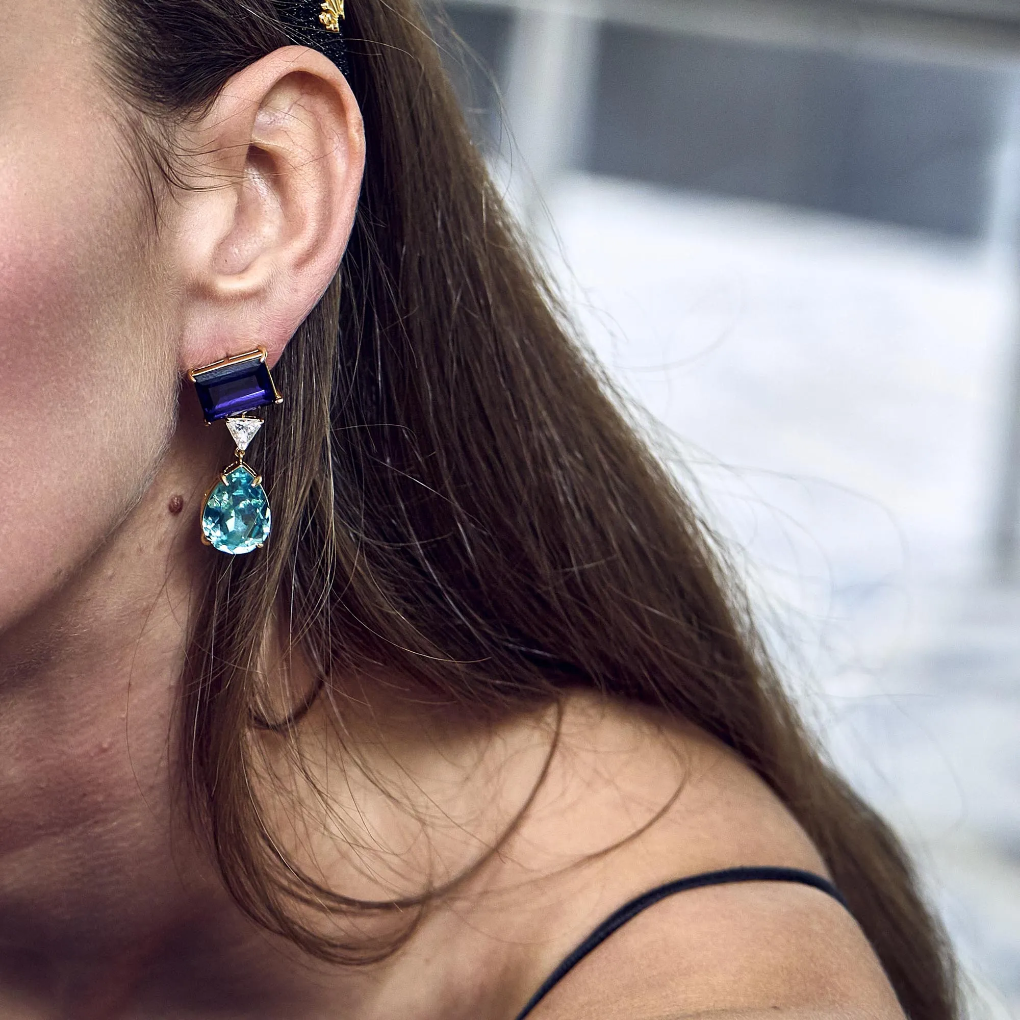 SAPPHIRE TURQUOISE SWAROVSKI DROP CRYSTAL EARRINGS sold by Lele Sadoughi product image thumbnail 3