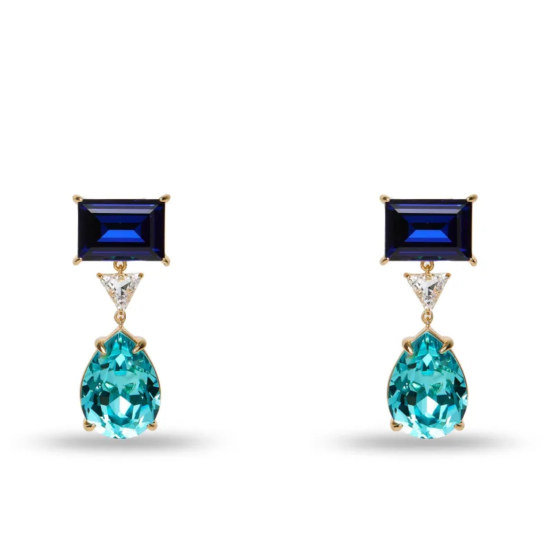 SAPPHIRE TURQUOISE SWAROVSKI DROP CRYSTAL EARRINGS sold by Lele Sadoughi