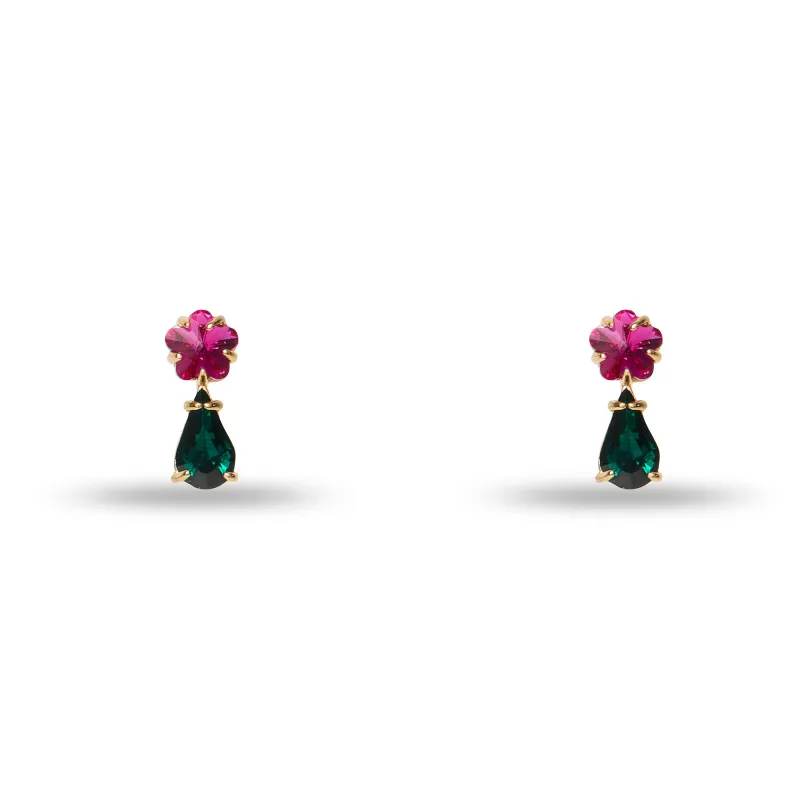 EMERALD FUCHSIA SWAROVSKI FLORAL CRYSTAL EARRINGS sold by Lele Sadoughi