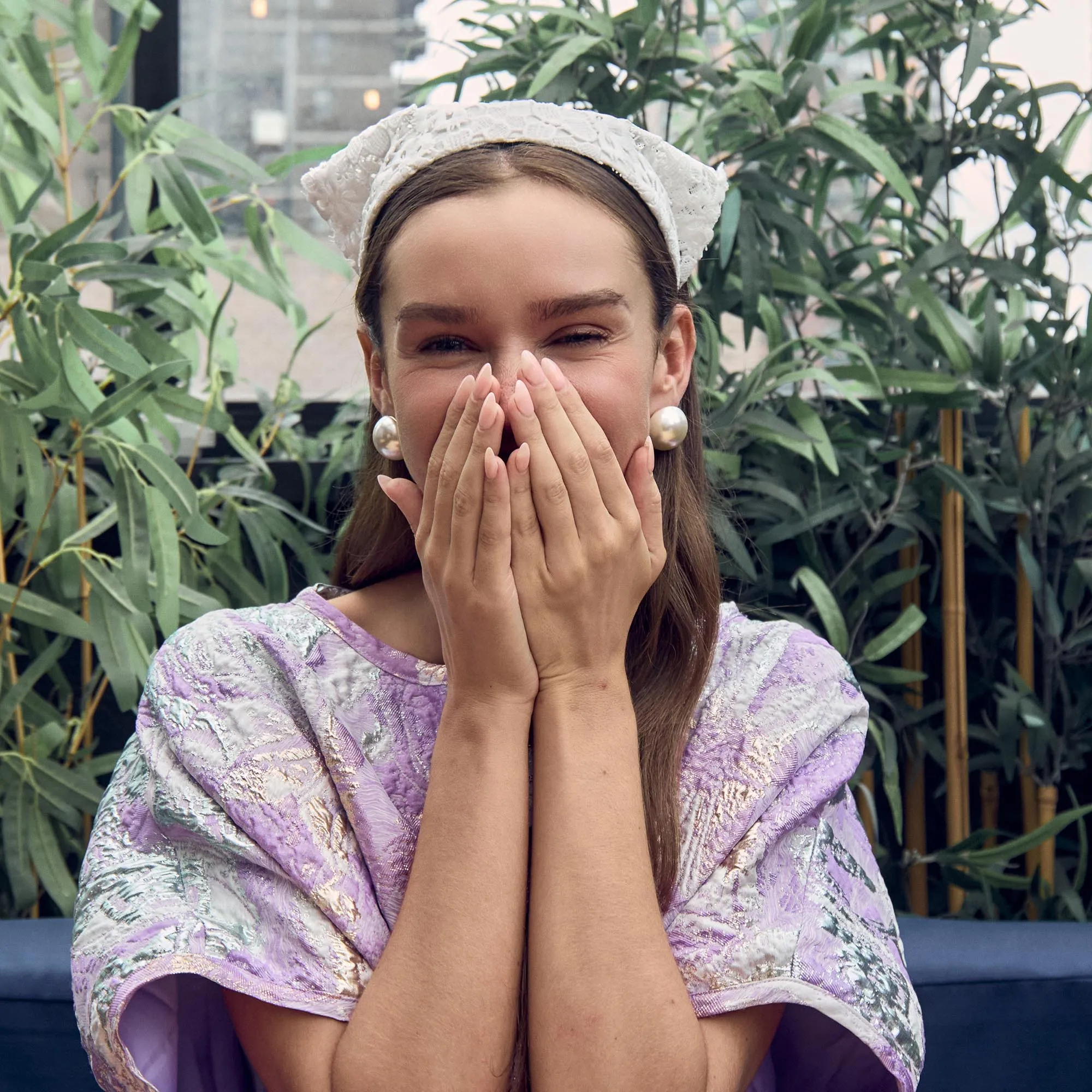 IVORY JACKIE FLORAL LACE HANKERCHIEF HEADBAND sold by Lele Sadoughi product image thumbnail 2