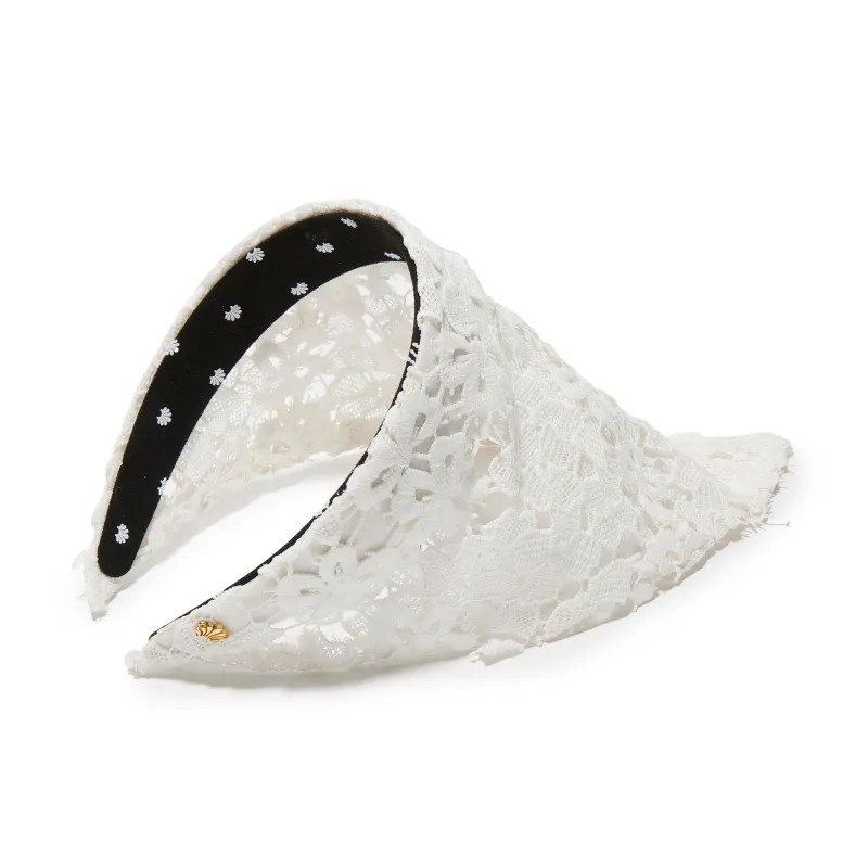 IVORY JACKIE FLORAL LACE HANKERCHIEF HEADBAND sold by Lele Sadoughi