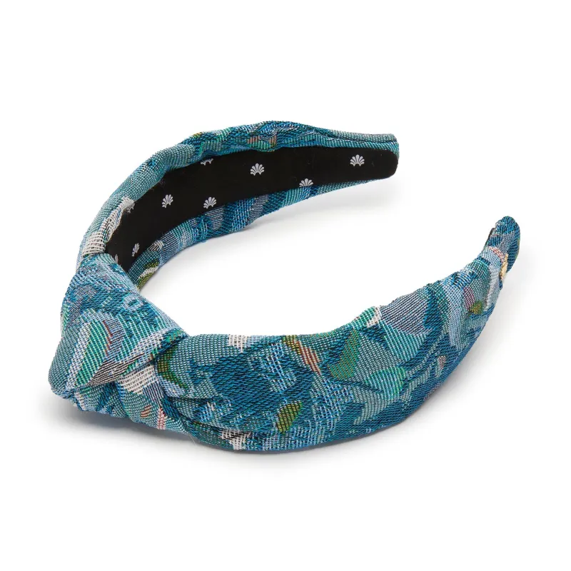 IMPERIAL BLUE KNOTTED FLORAL JACQUARD HEADBAND sold by Lele Sadoughi