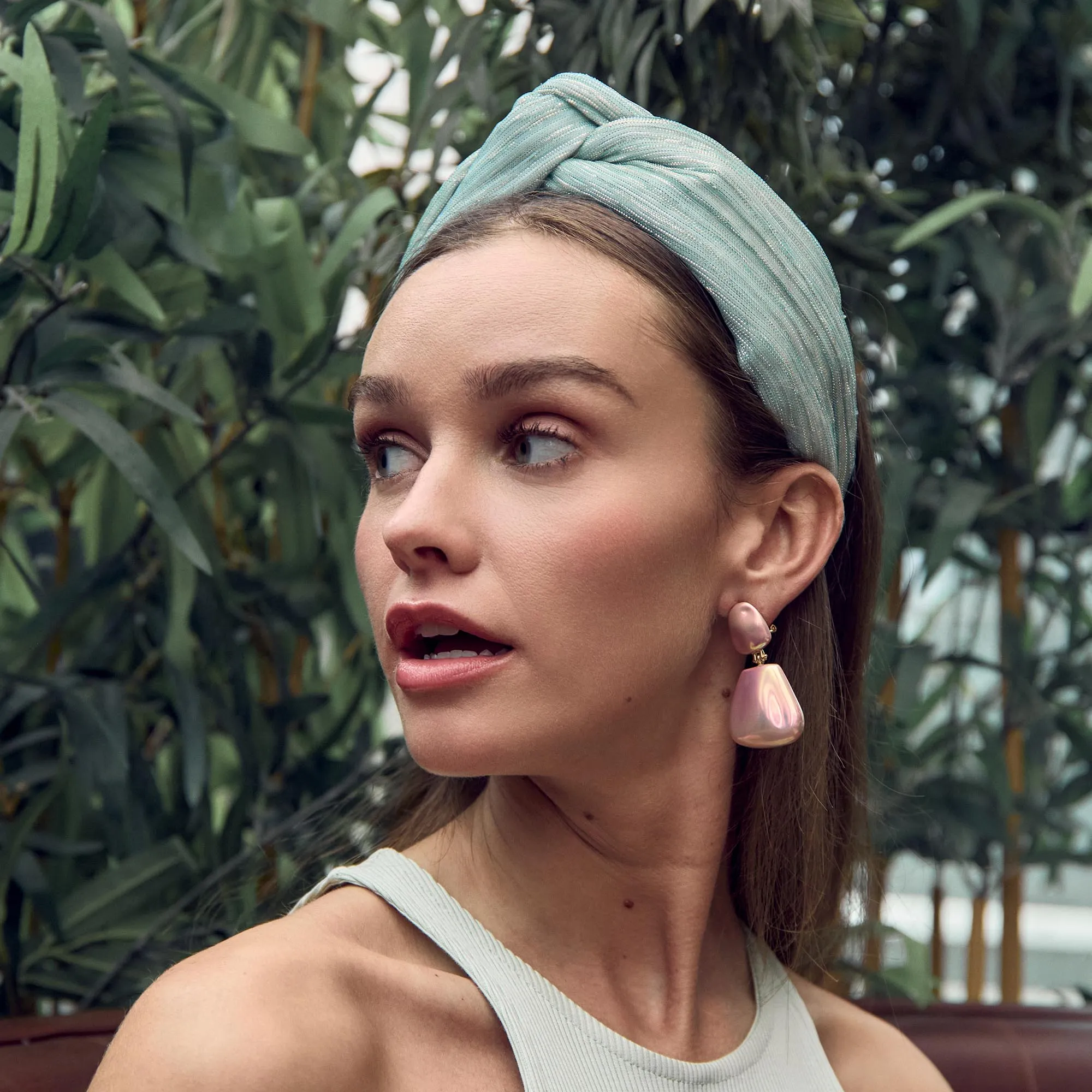 JADE TURQUOISE GRETA SHIMMER HEADBAND sold by Lele Sadoughi product image thumbnail 4