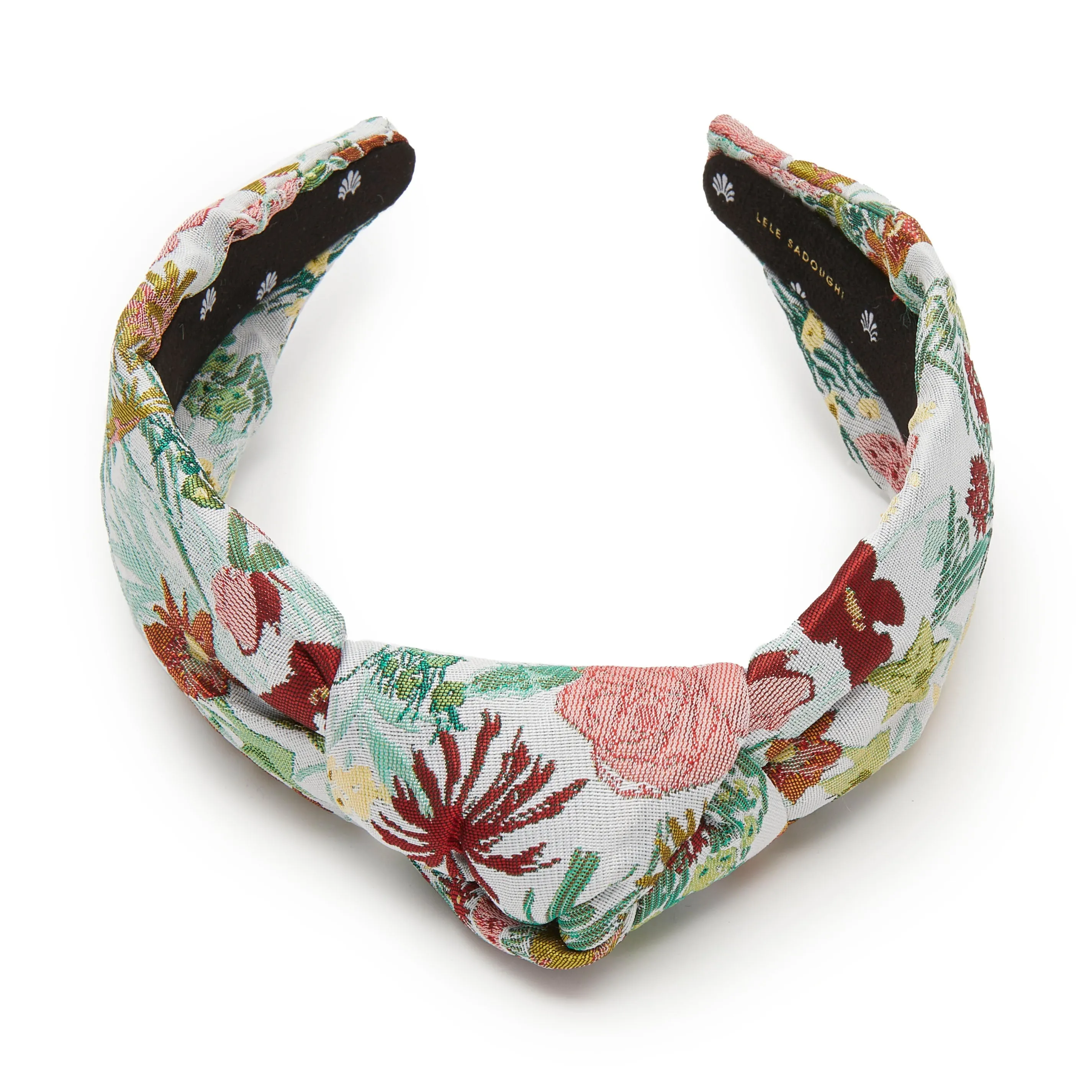 FLORAL MINT KNOTTED FLORAL BROCADE HEADBAND sold by Lele Sadoughi product image thumbnail 3