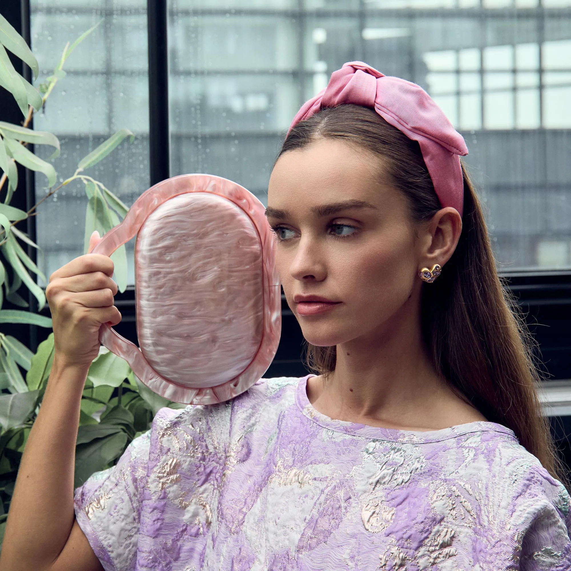 LILAC MOLTEN HEART BUTTON EARRINGS sold by Lele Sadoughi product image thumbnail 2