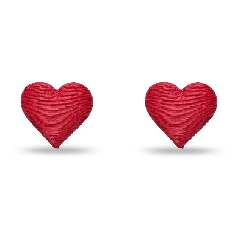 SCARLET RAFFIA HEART BUTTON EARRINGS sold by Lele Sadoughi