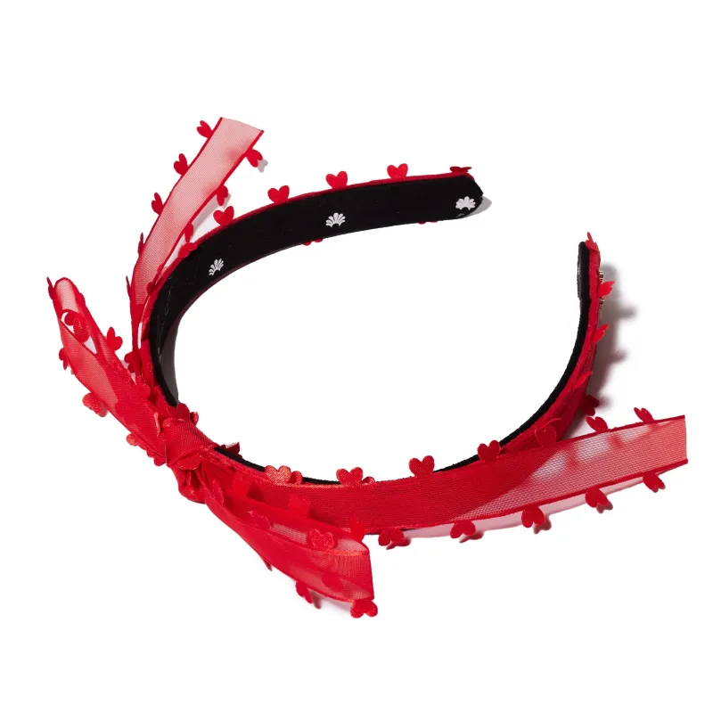 RED HEARTS BARDOT RIBBON HEADBAND sold by Lele Sadoughi