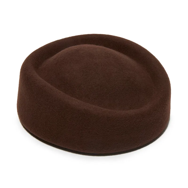 BROWN CONTOURED PILLBOX HAT sold by Lele Sadoughi
