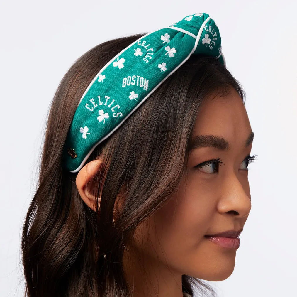 BOSTON CELTICS LELE SADOUGHI / NBA GREEN EMBROIDERED KNOTTED HEADBAND sold by Lele Sadoughi product image thumbnail 4