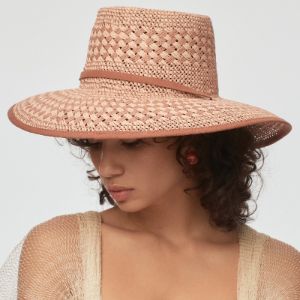 SOFT SUNSET BRIELLE CHECKERED STRAW HAT sold by Lele Sadoughi