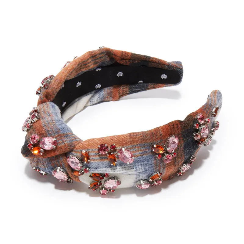 CHARCOAL PLAID CLUSTER EMBELLISHED KNOTTED HEADBAND sold by Lele Sadoughi