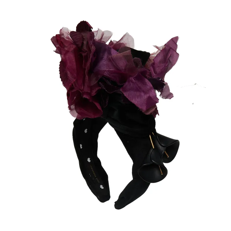 MERLOT VELVET FLORAL CRAWFORD HEADBAND sold by Lele Sadoughi