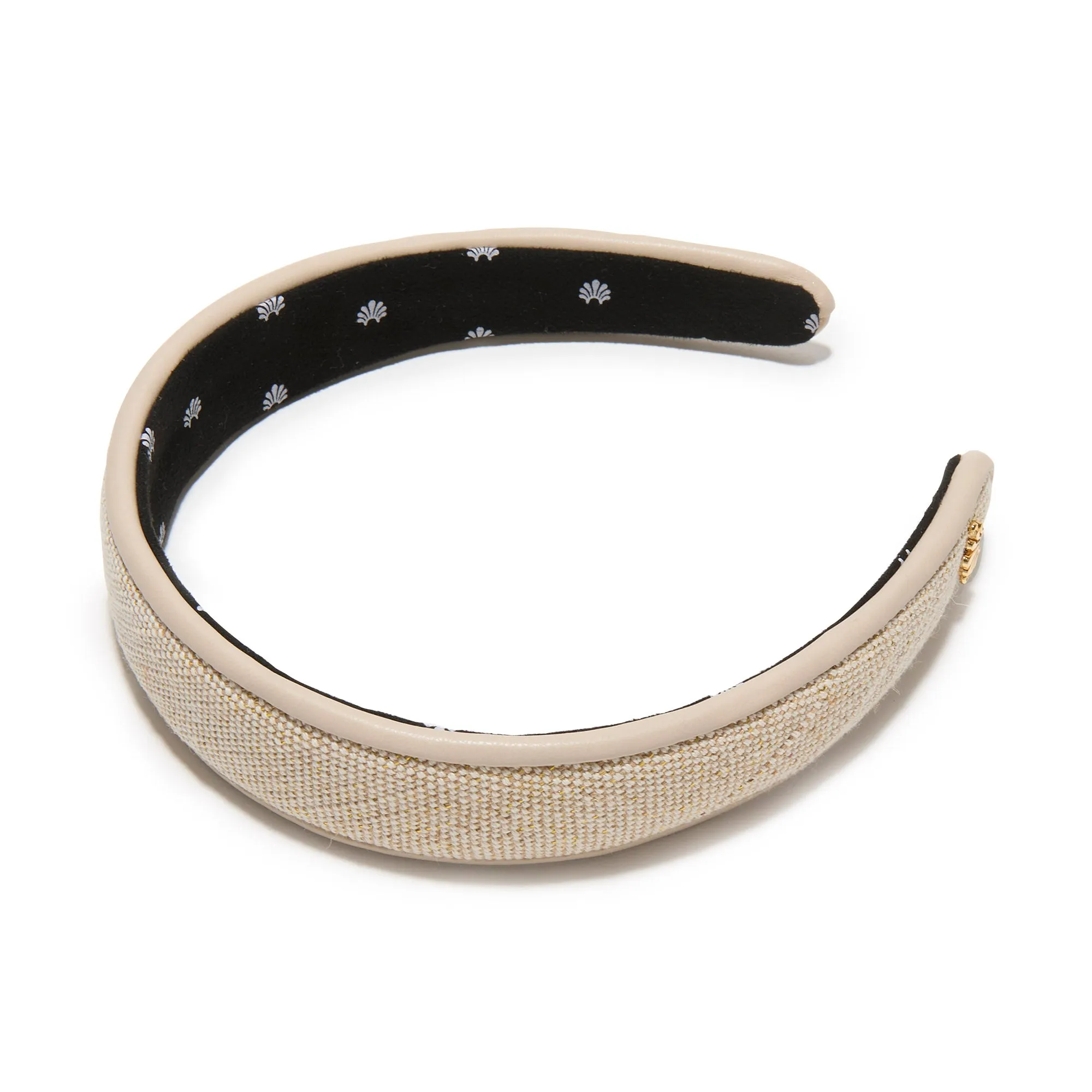 KHAKI CHARLOTTE FAUX LEATHER TRIM HEADBAND sold by Lele Sadoughi