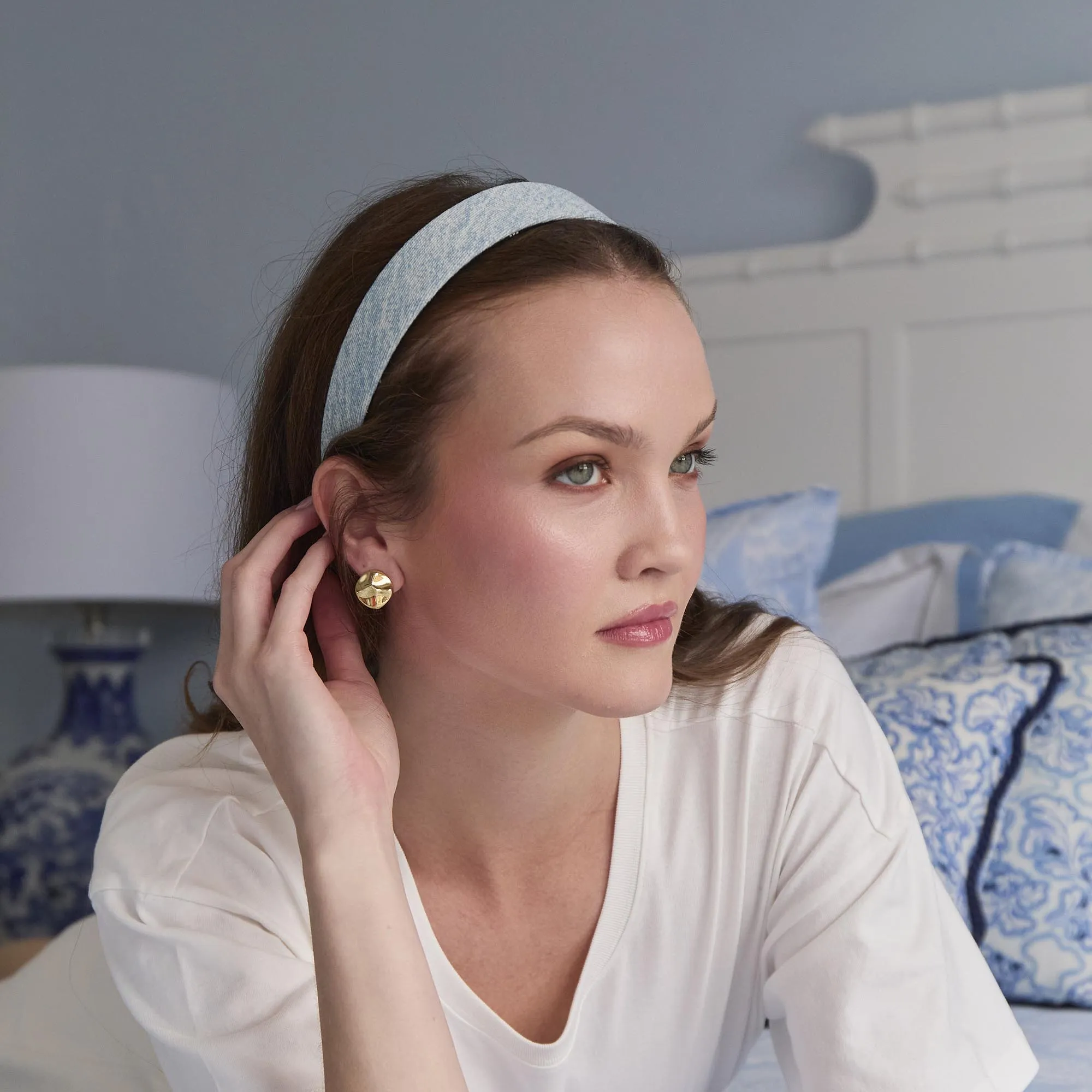 GOLD SOCIALITE BUTTON EARRINGS sold by Lele Sadoughi product image thumbnail 2