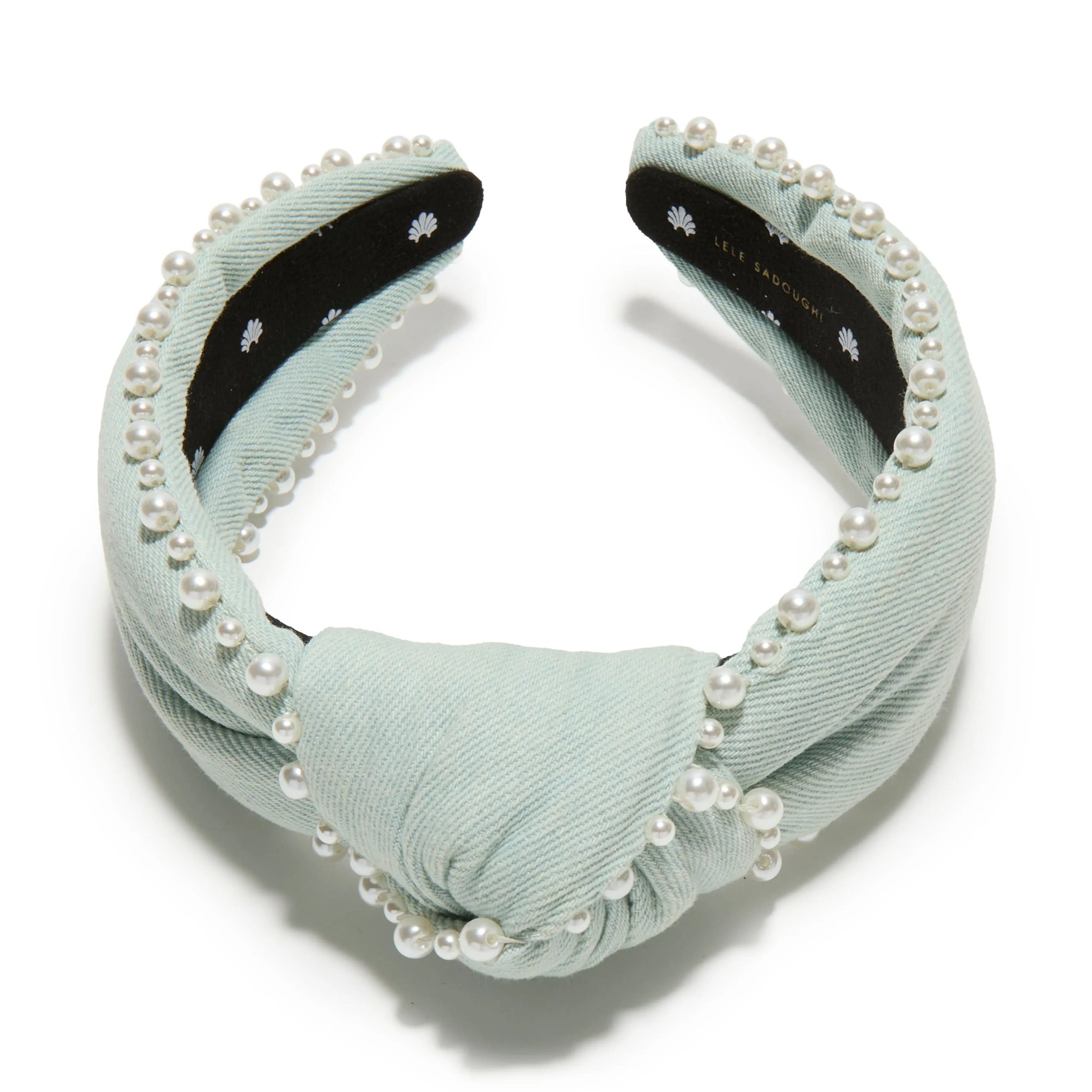 LIGHT DENIM KNOTTED PEARL EDGE HEADBAND sold by Lele Sadoughi product image thumbnail 3