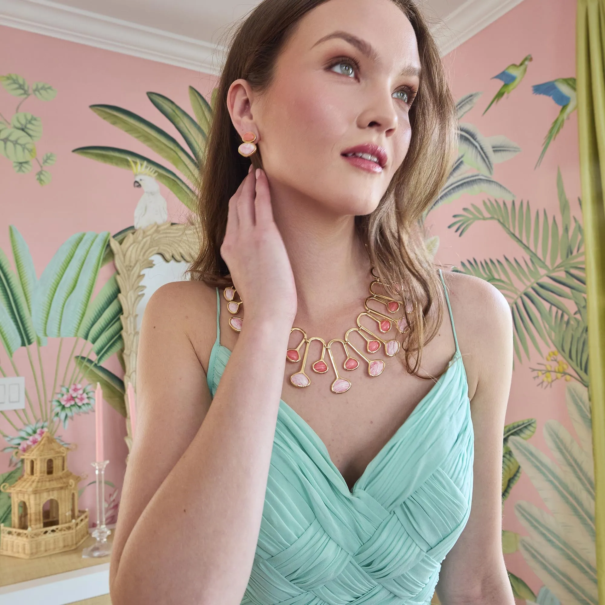 CORAL FLAMINGO DUO DROP EARRINGS sold by Lele Sadoughi product image thumbnail 3