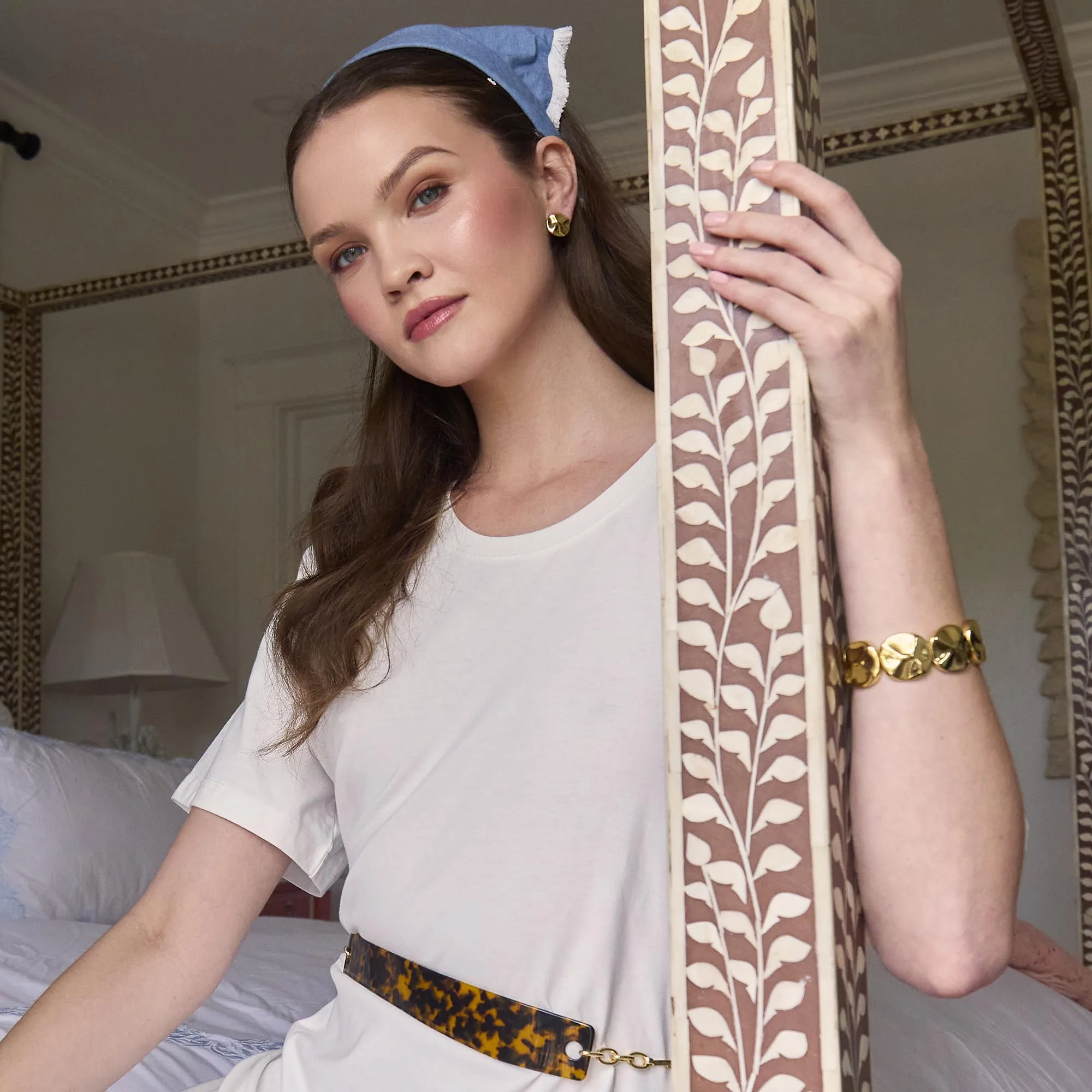 LIGHT DENIM JACKIE CHAMBRAY HANDKERCHIEF HEADBAND sold by Lele Sadoughi product image thumbnail 4